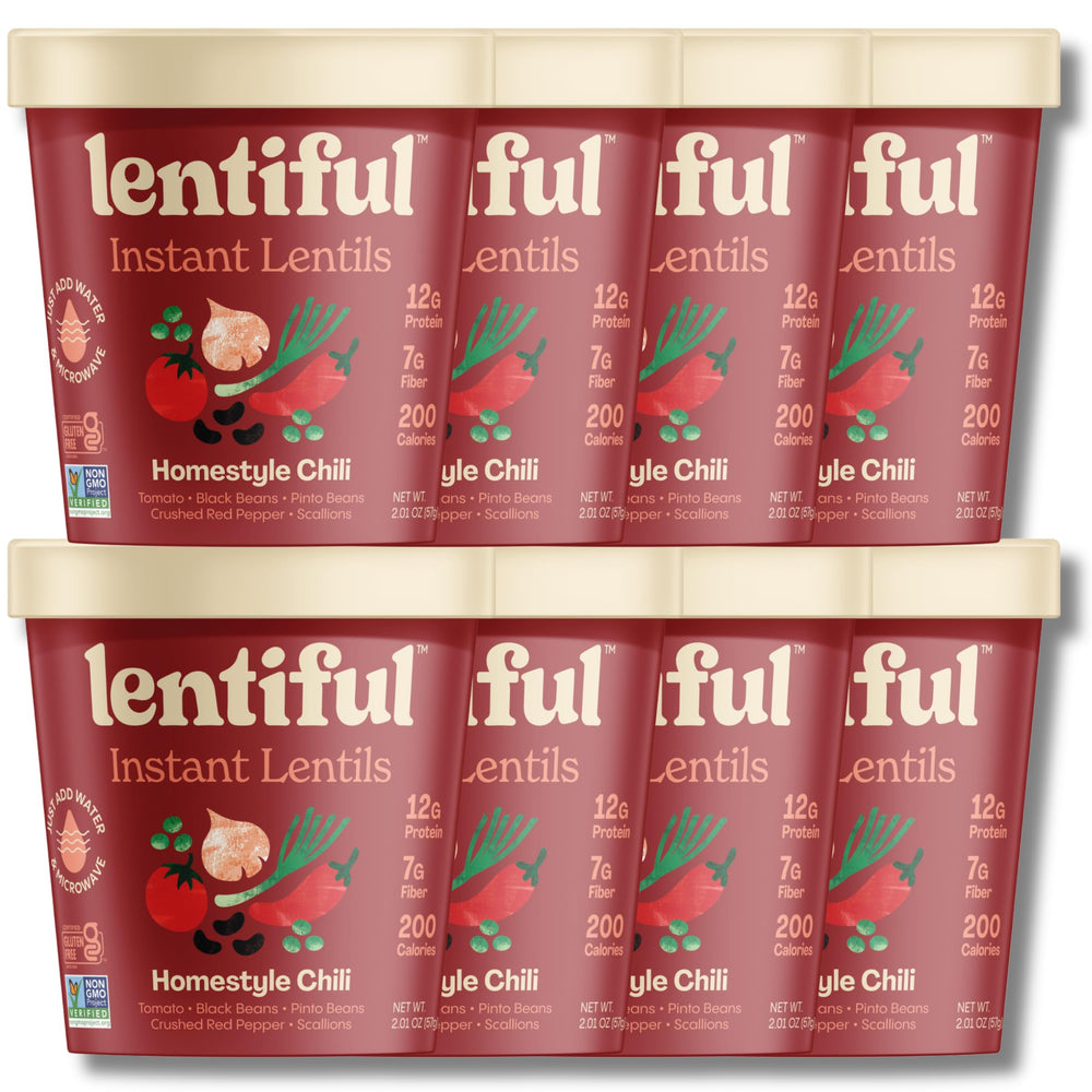 Lentiful front packaging showing 8-pack and nutritional highlights for easy meals
