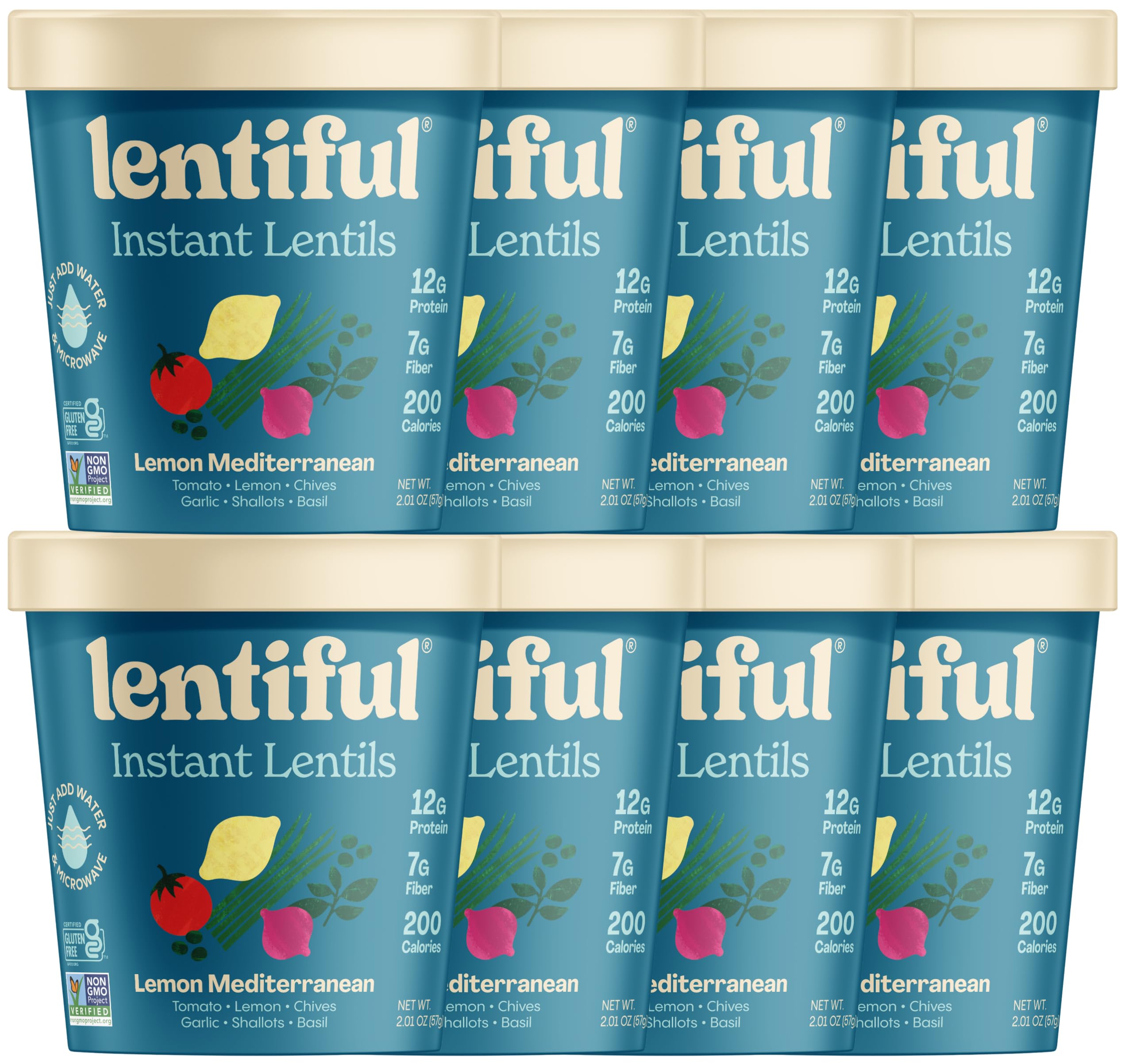 Lentiful lemon Mediterranean front packaging showing product and benefits
