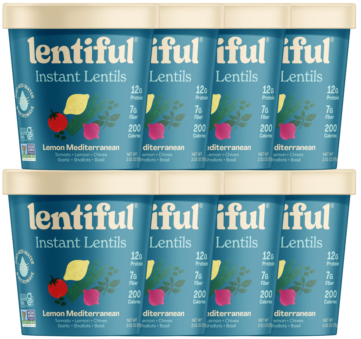 Lentiful lemon Mediterranean front packaging showing product and benefits