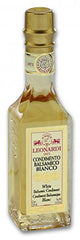 Leonardi white balsamic front bottle showing label and clear pale color for bright finishes