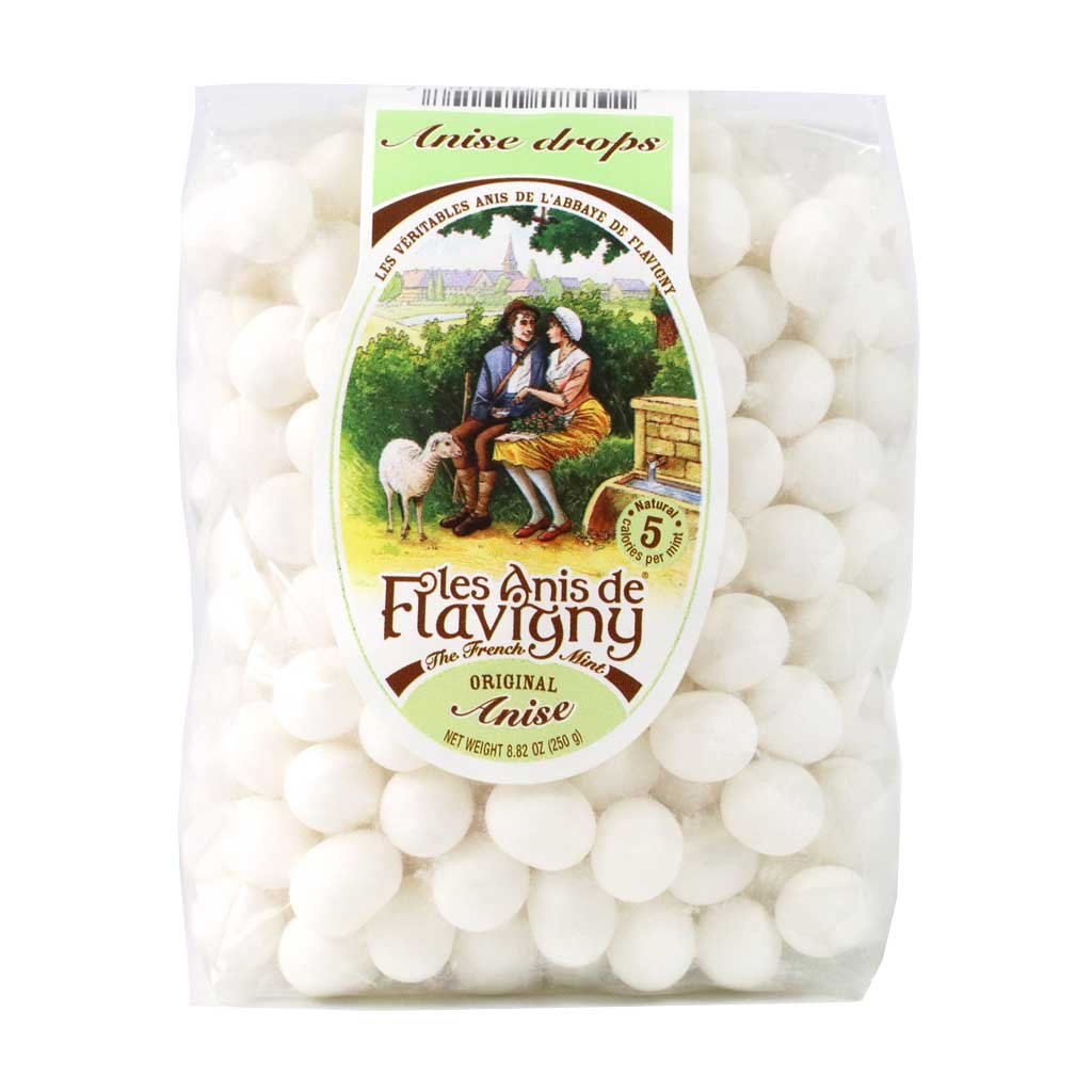 Les Anis de Flavigny front packaging showing 8.8 oz bag and traditional branding, perfect for gifting