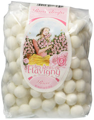Les Anis de Flavigny front packaging bag showing rose flavor and weight, elegant gifting benefit