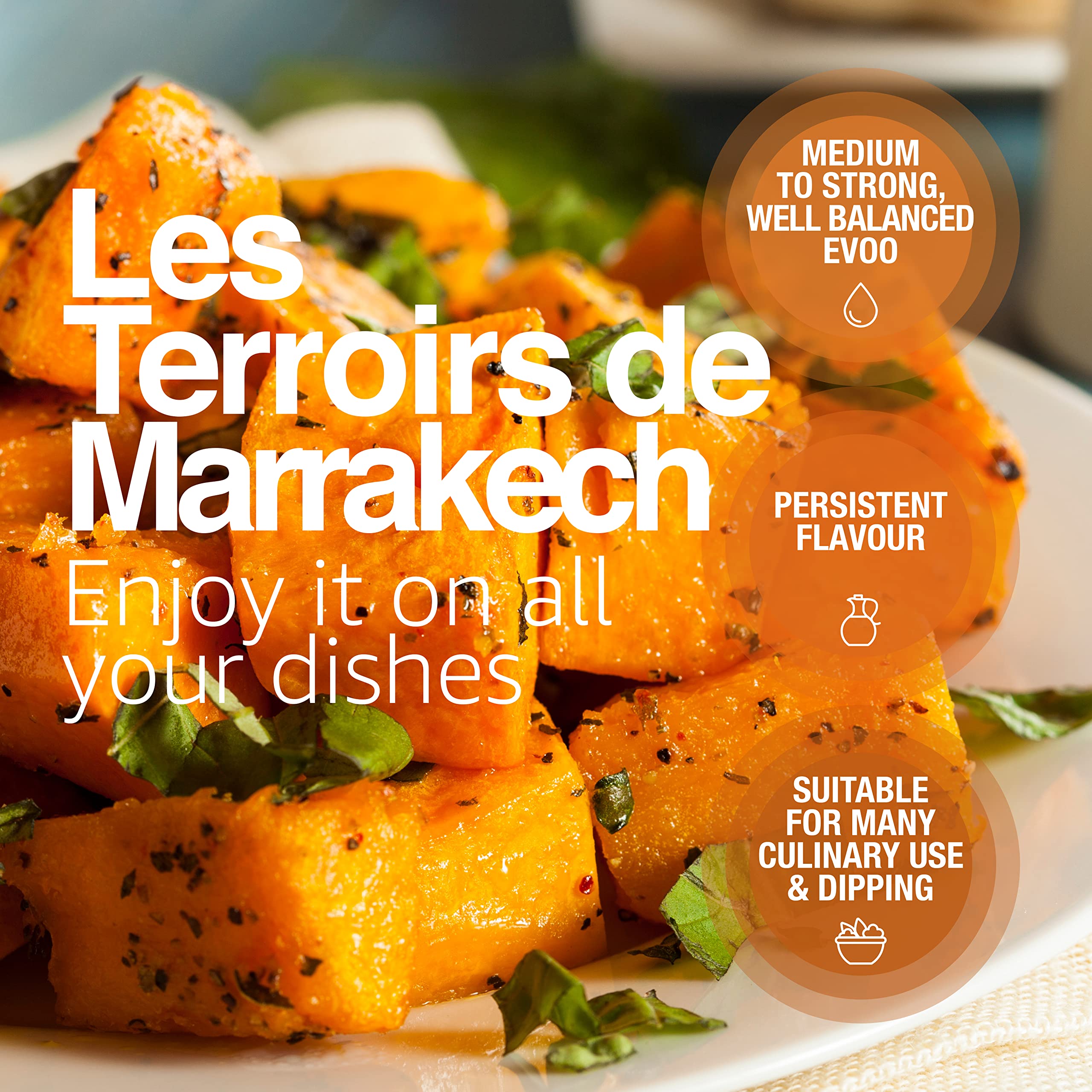 Les Terroirs de Marrakech oil texture close-up drop, shows silky mouthfeel and rich color