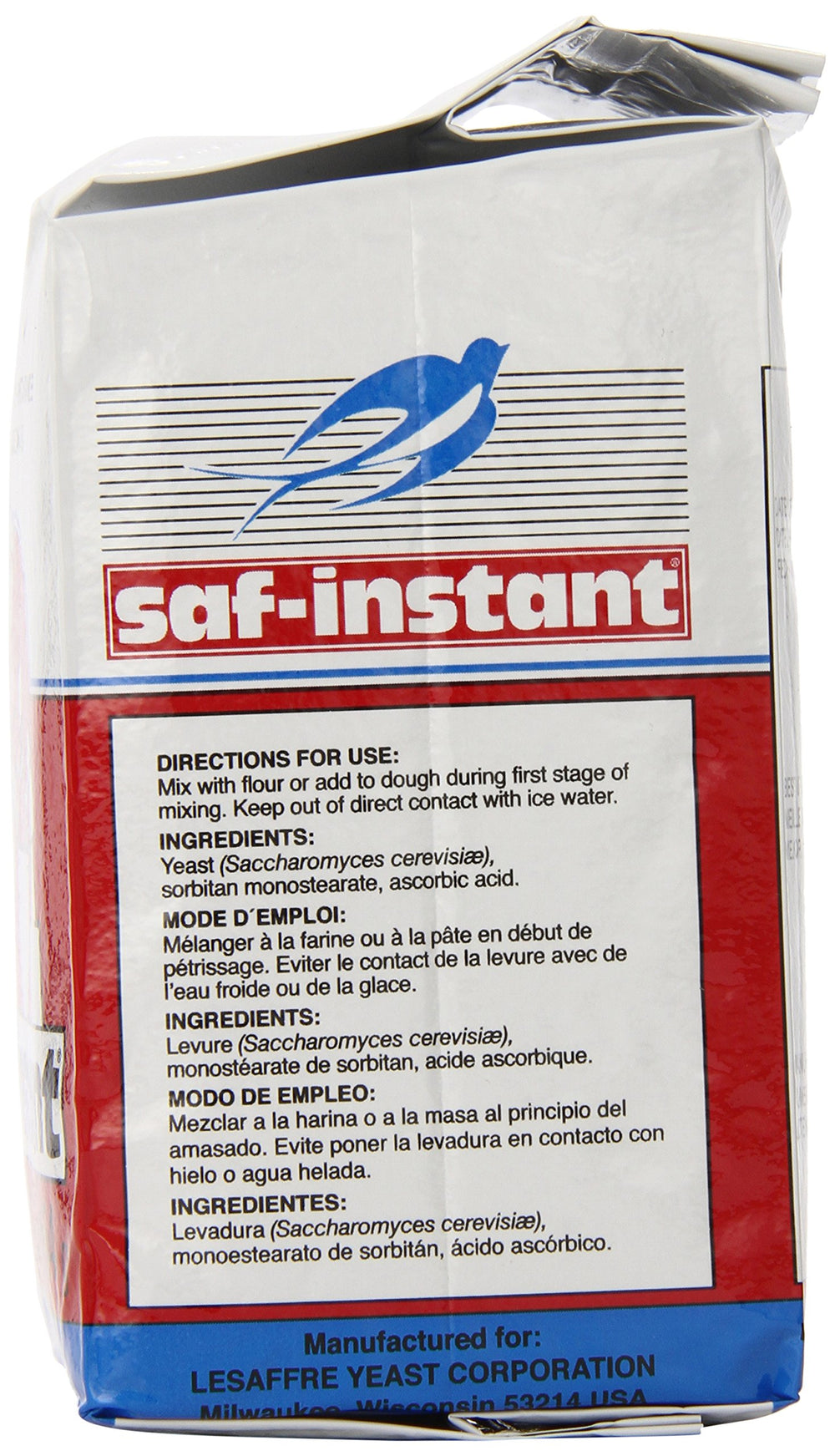 LeSaffre Saf-Instant Red vacuum-seal closeup highlighting foil pack for long shelf life