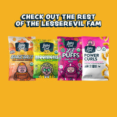 LesserEvil popcorn in bowl on table, showcasing shareable snack convenience benefit