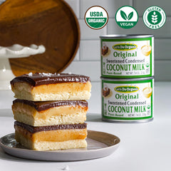 Let's Do Organic drizzled over dessert, demonstrates rich flavor and dessert-enhancing use
