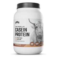 Levels Nutrition front packaging showing chocolate casein tub and benefits