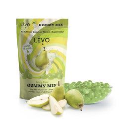 close-up of LĒVO Juicy Pear powder texture highlighting easy mixing benefit