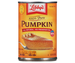 Libby's opened can close-up of smooth pumpkin purée showing creamy texture