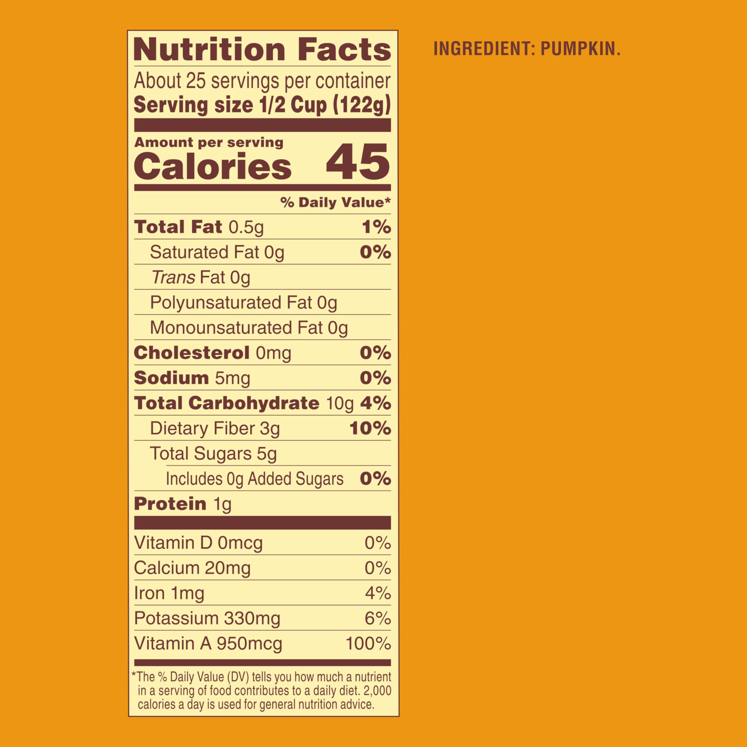 Libby's pumpkin nutrition label close-up, quick view of ingredient transparency benefit