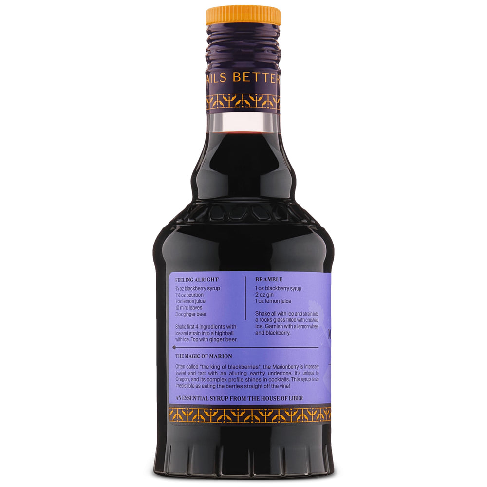 Bowl of fresh marionberries and Liber & Co. bottle illustrating real-ingredient sourcing
