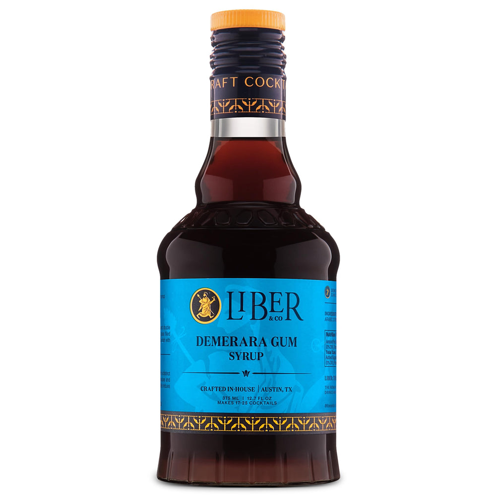Liber & Co. front bottle shot showing premium demerara syrup and easy pouring