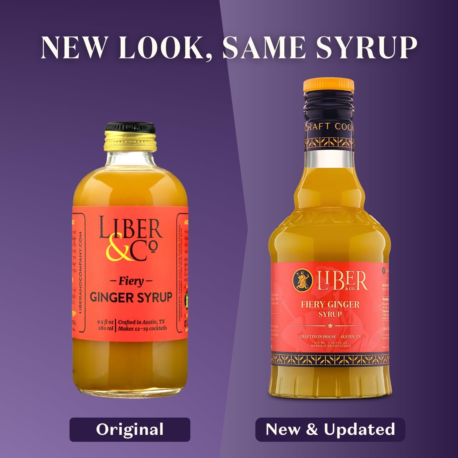 Liber & Co. bottle beside fresh ginger root showing authentic ingredient quality