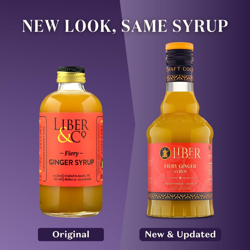 Liber & Co. bottle beside fresh ginger root showing authentic ingredient quality