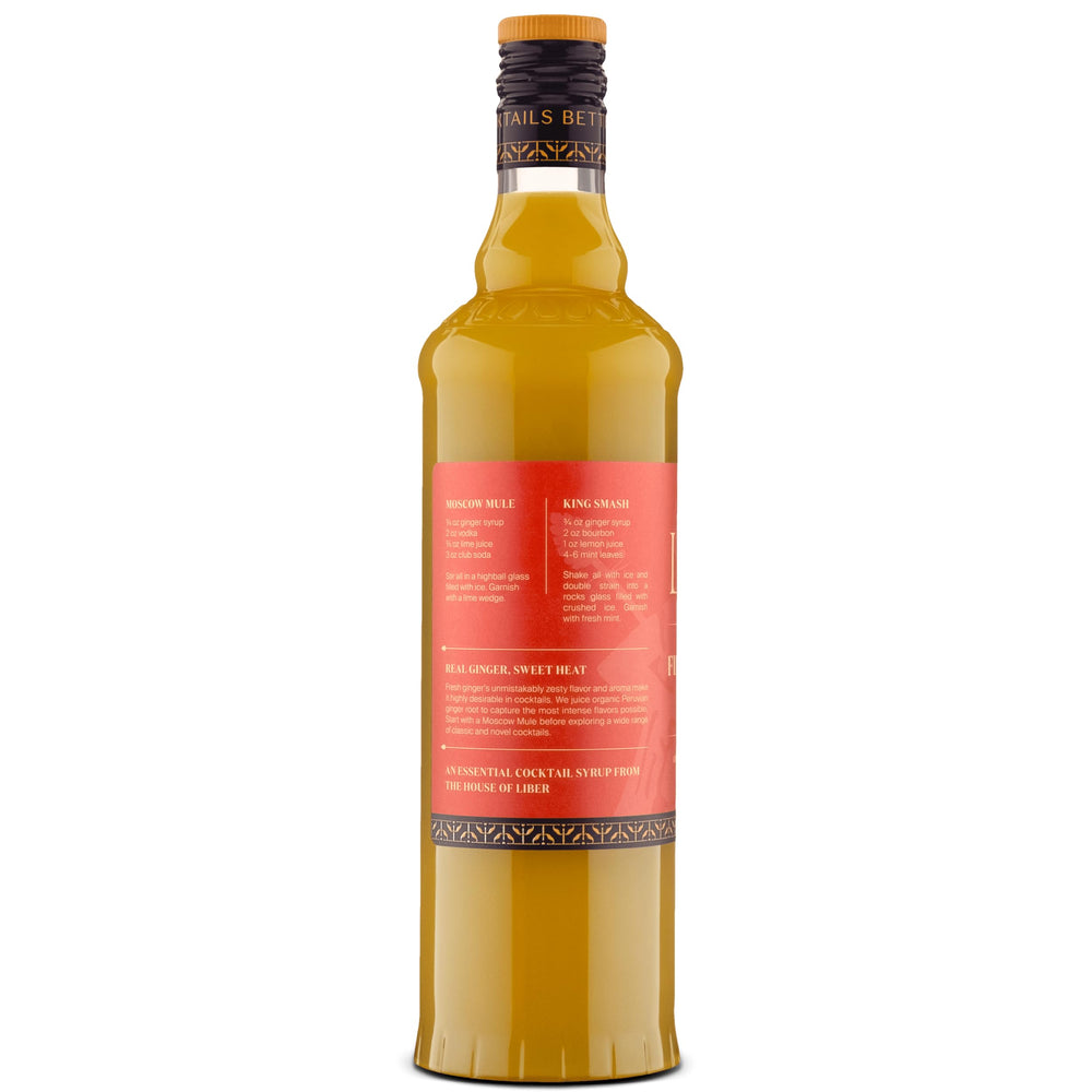 Liber & Co. label close-up showing 50% organic Peruvian ginger juice content