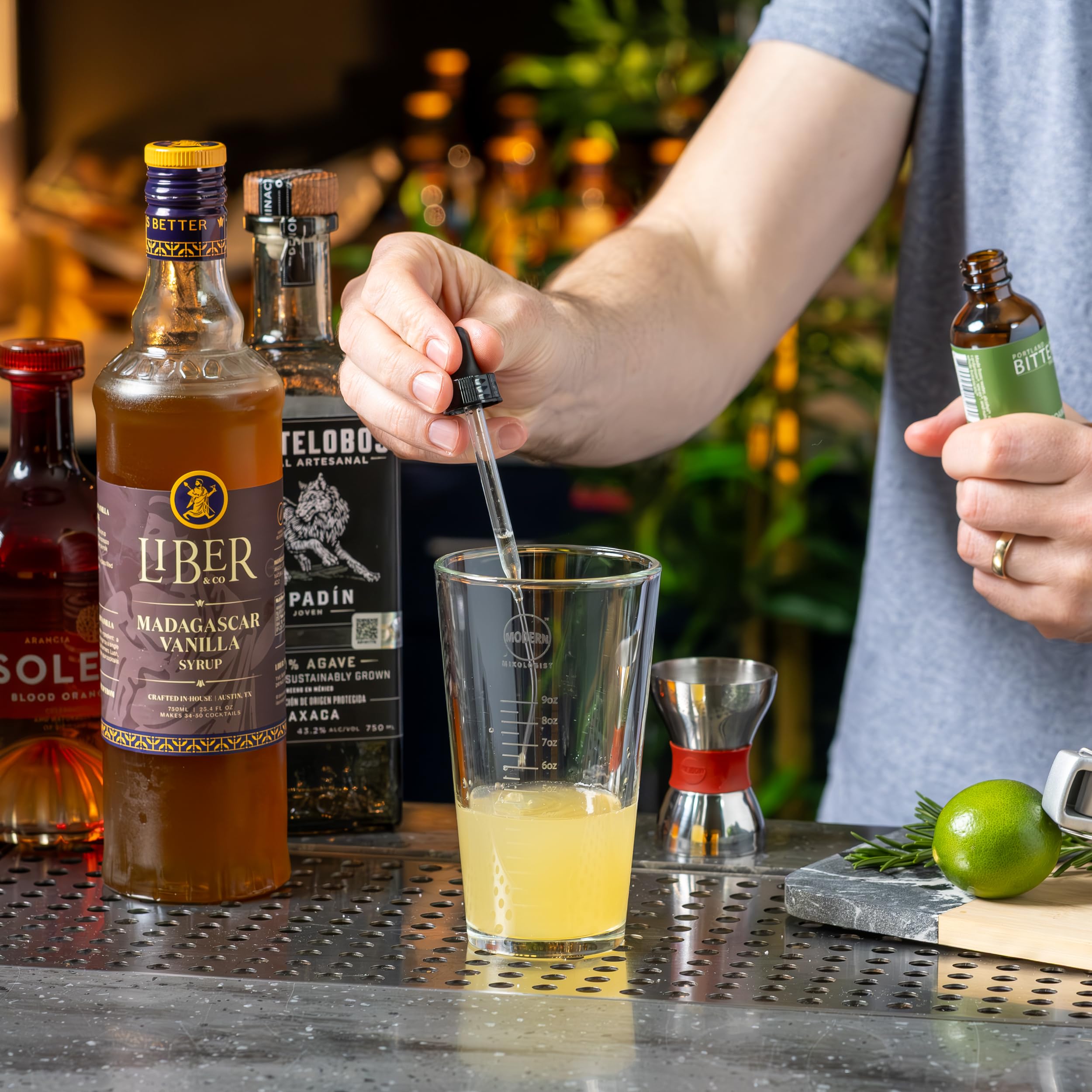 Liber & Co. vanilla syrup in a cocktail with garnish for layered flavor