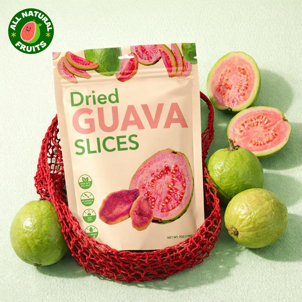 Life Plus Style Gourmet close-up of dried guava slices highlighting chewy texture