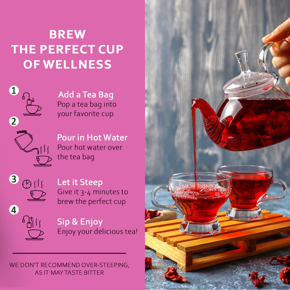 Life Plus Style Gourmet close-up of green tea leaves, rosehip and hibiscus petals, shows natural ingredients