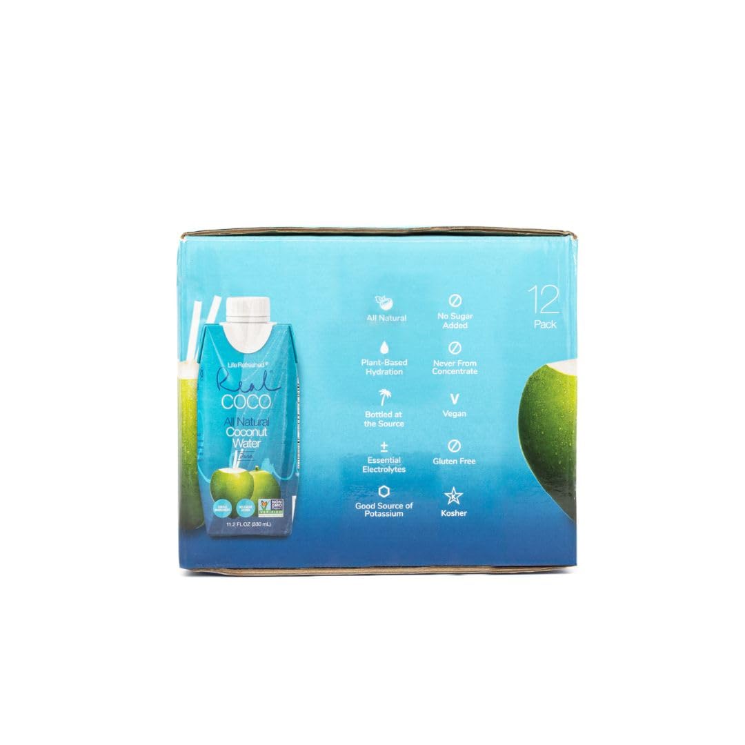 Glass being poured with Life Refreshed coconut water illustrating refreshing hydration benefit