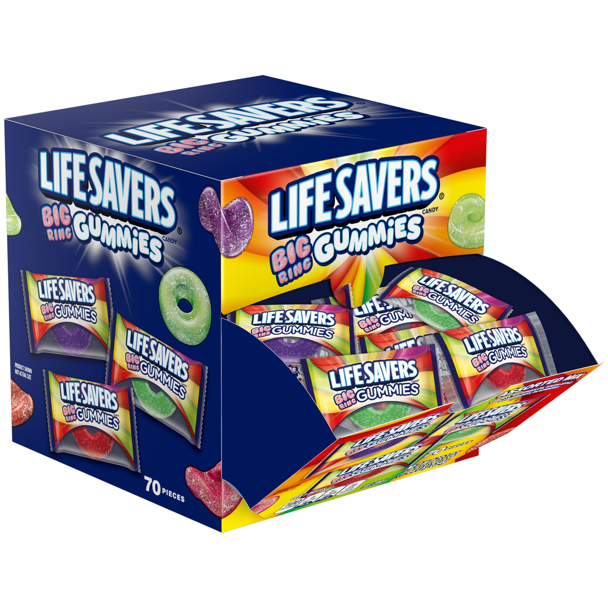 Life Savers front packaging showing bulk 70-count box and branding benefit portability