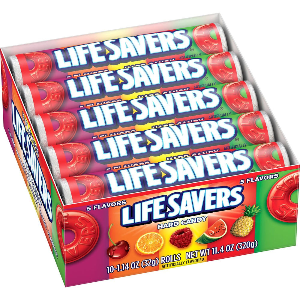 Life Savers front packaging showing two rolls and flavor labels for easy grabbing