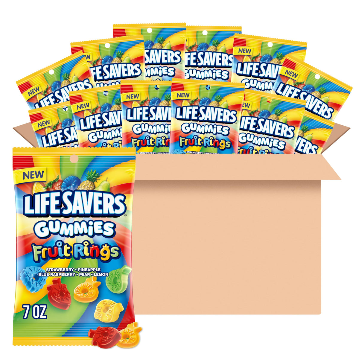Life Savers front packaging showing vibrant fruit ring assortment and convenience