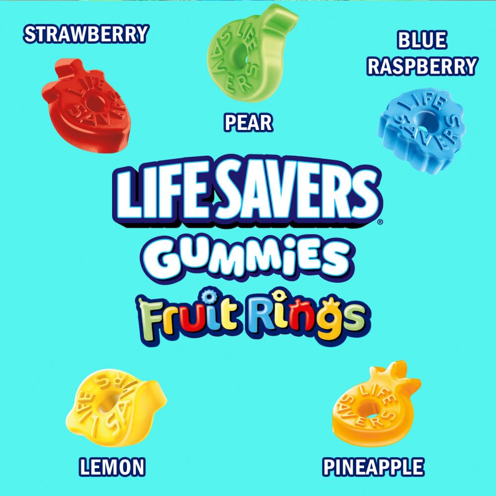 Close-up of Life Savers gummy ring texture and color highlighting chewiness