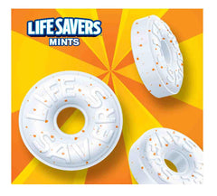 Life Savers open bag spilling orange mints for easy serving