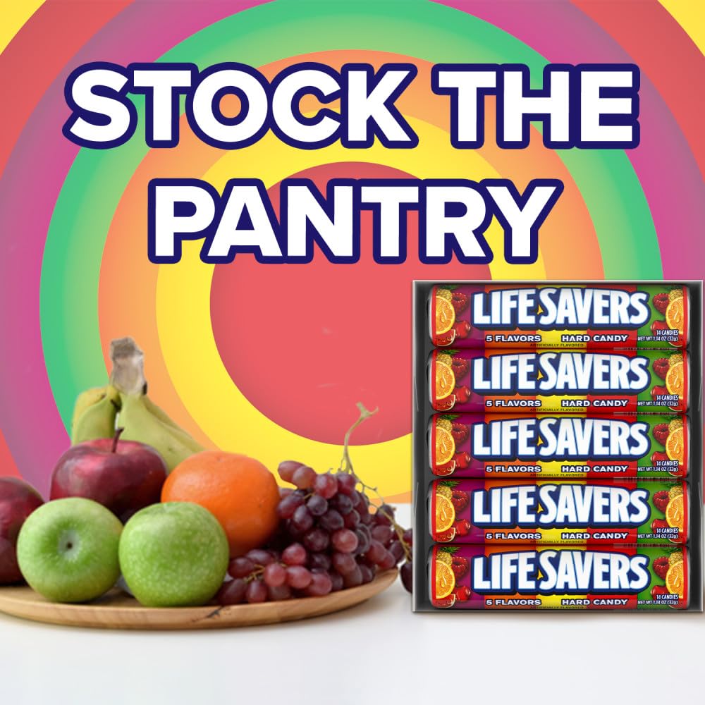Life Savers roll opened revealing candies to show portion and convenience