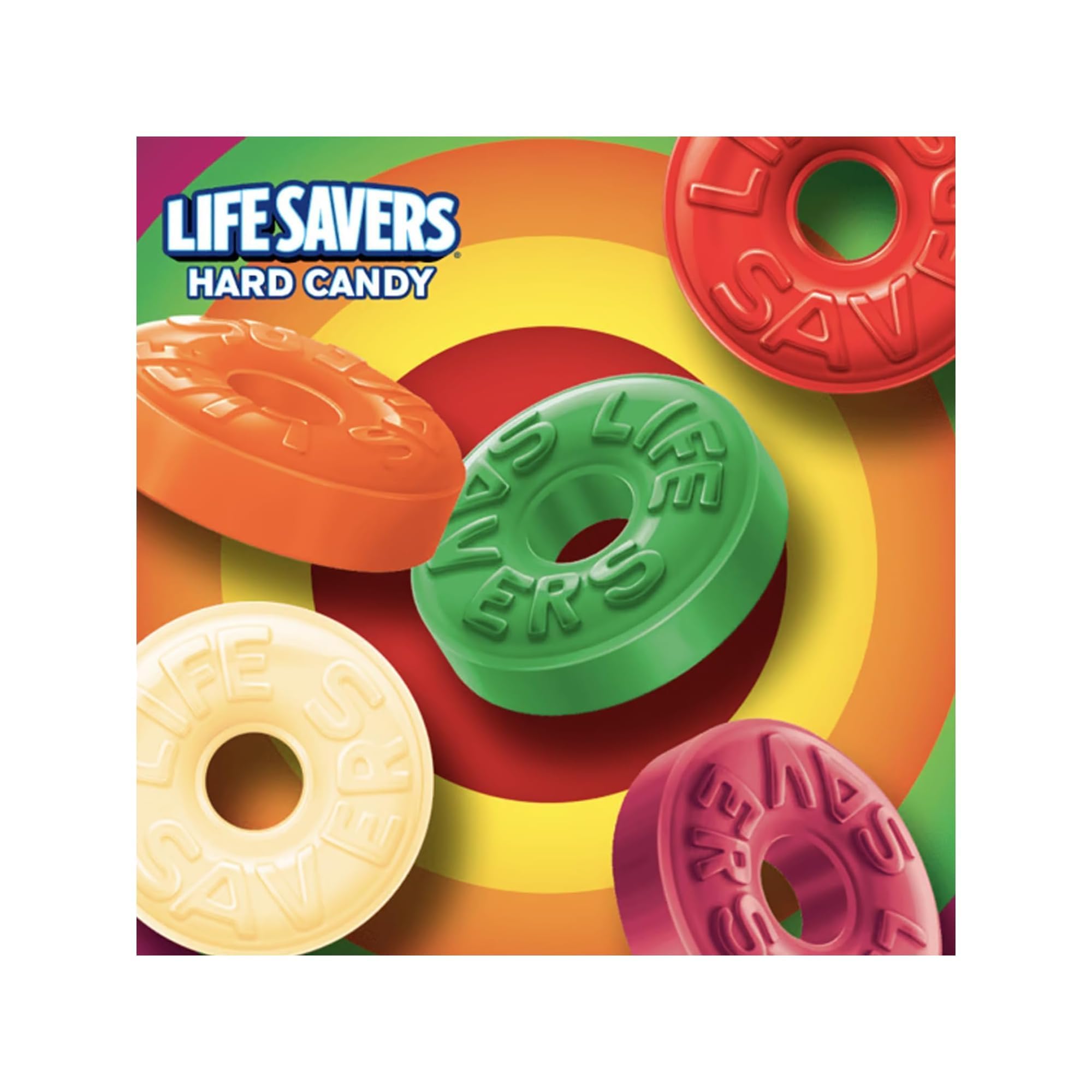 Life Savers next to a hand for size comparison showing portion and portability benefits