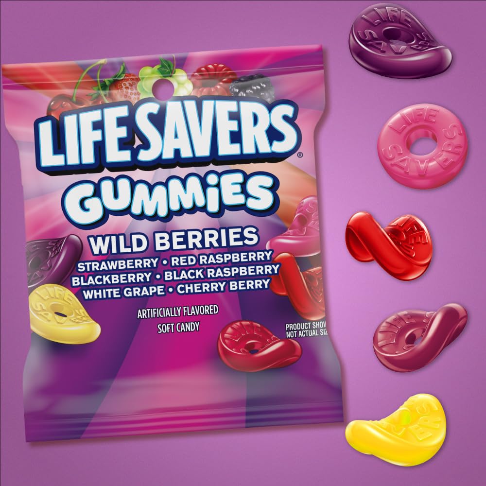 Life Savers close-up of gummy texture highlighting chewy colorful fruit benefit