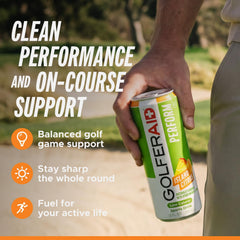 LIFEAID GOLFERAID on a tee box demonstrating easy on-course use and instant refreshment