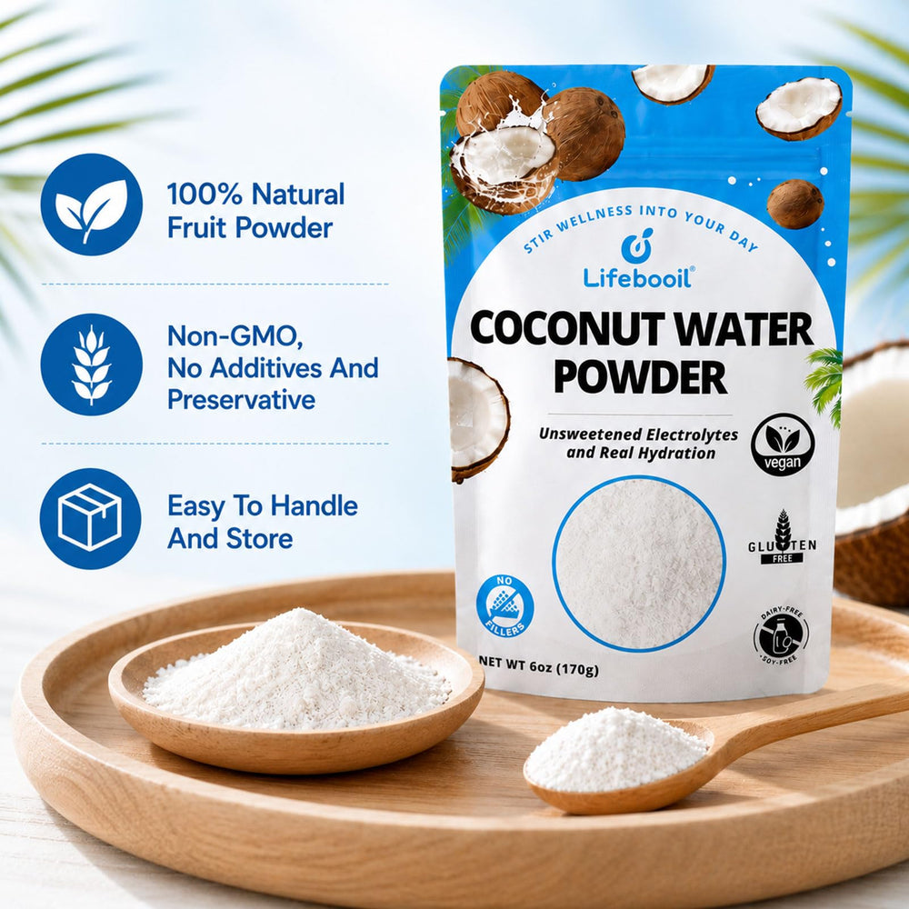 Lifebooil prepared coconut drink in glass with ice for hydration