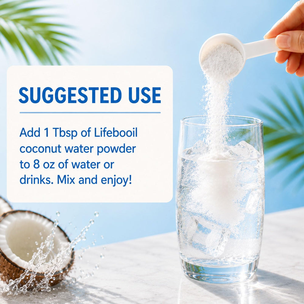 Lifebooil scoop with measured powder illustrating easy portioning