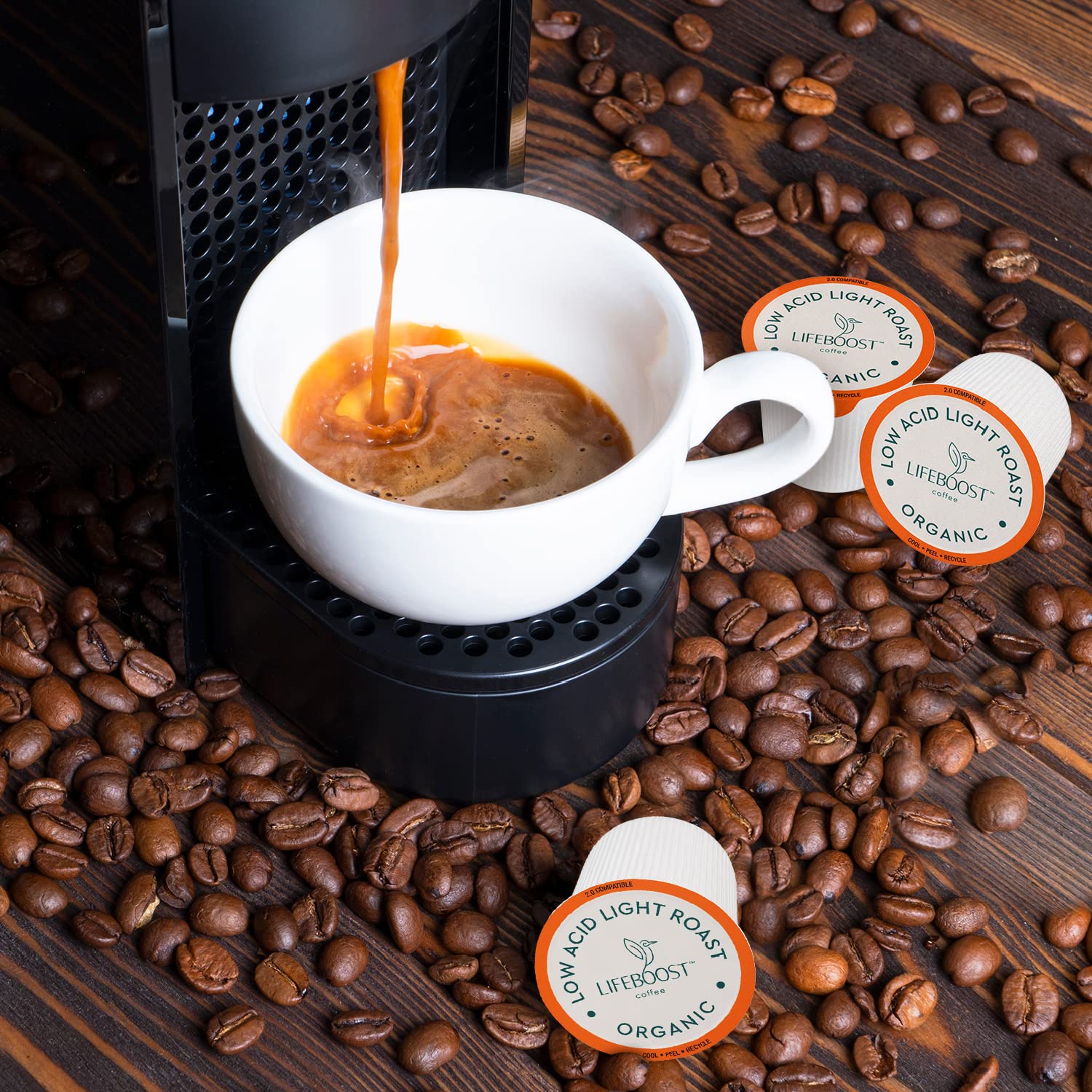 Close-up of Lifeboost coffee beans showing single-origin quality and texture