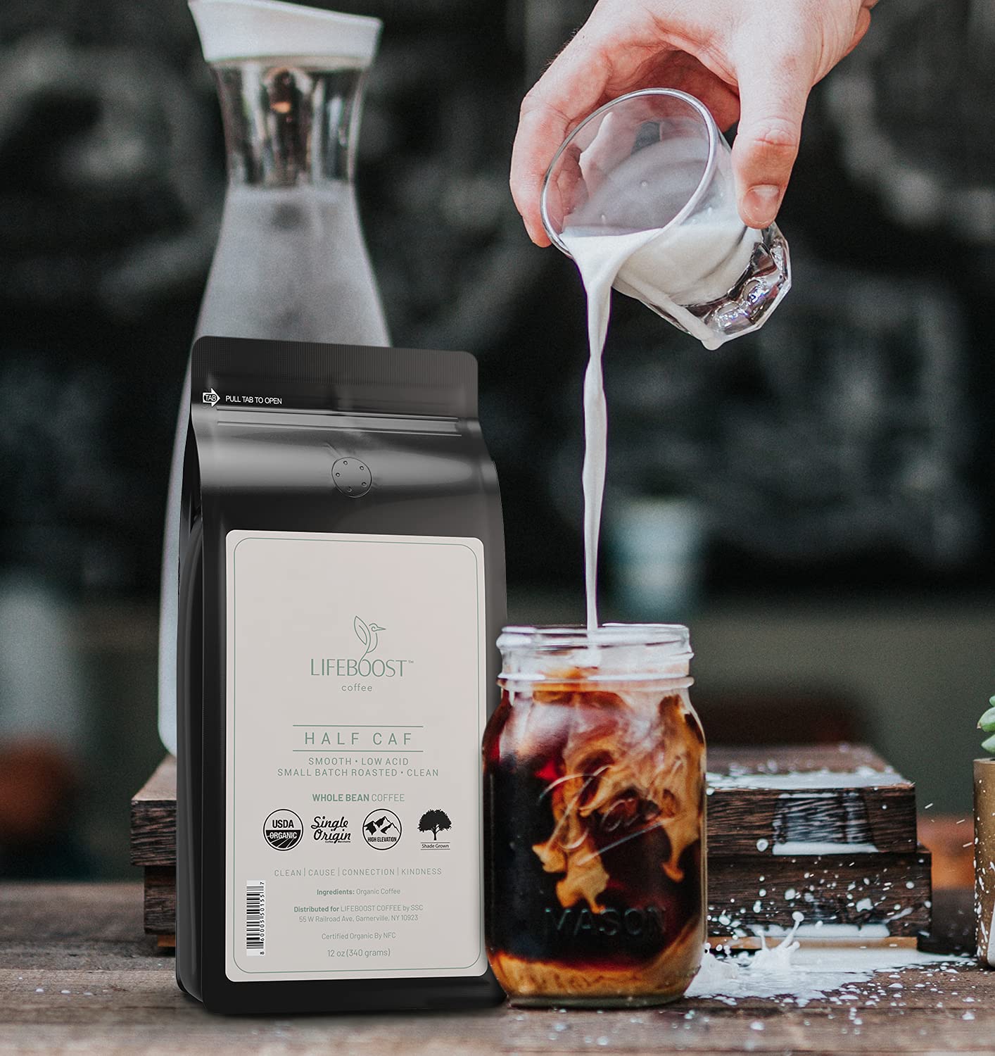 Lifeboost beans in a French press showing smooth extraction and body