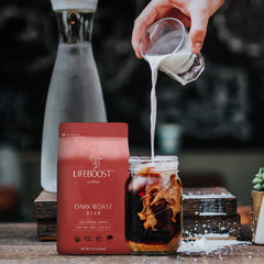 LIFEBOOST open bag with beans spilling to show freshness and aroma