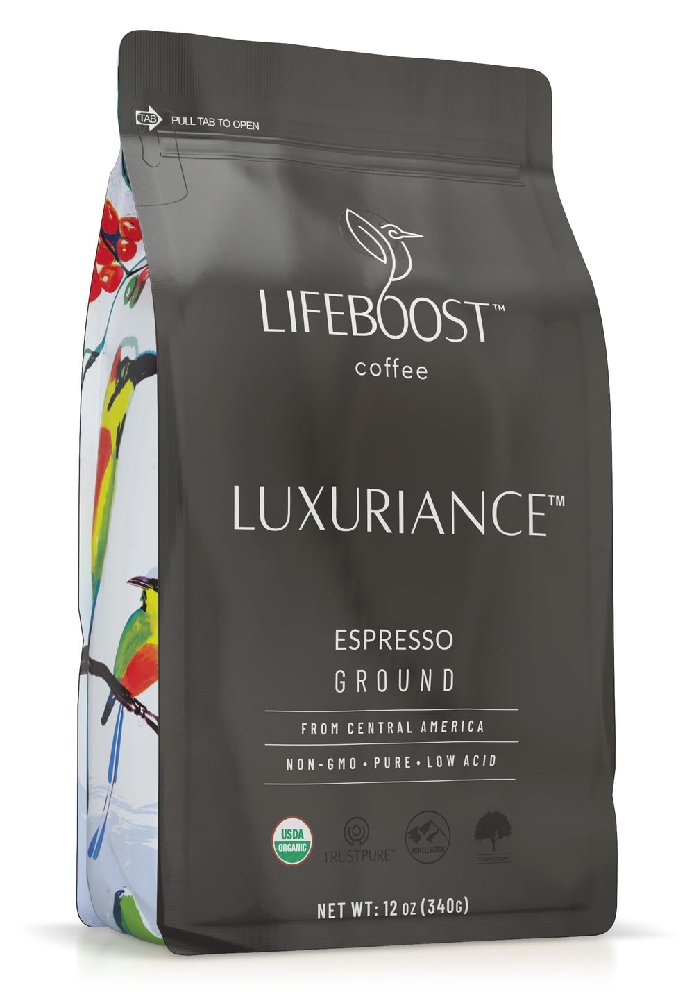 Lifeboost front package view showing organic label and clean sourcing benefits