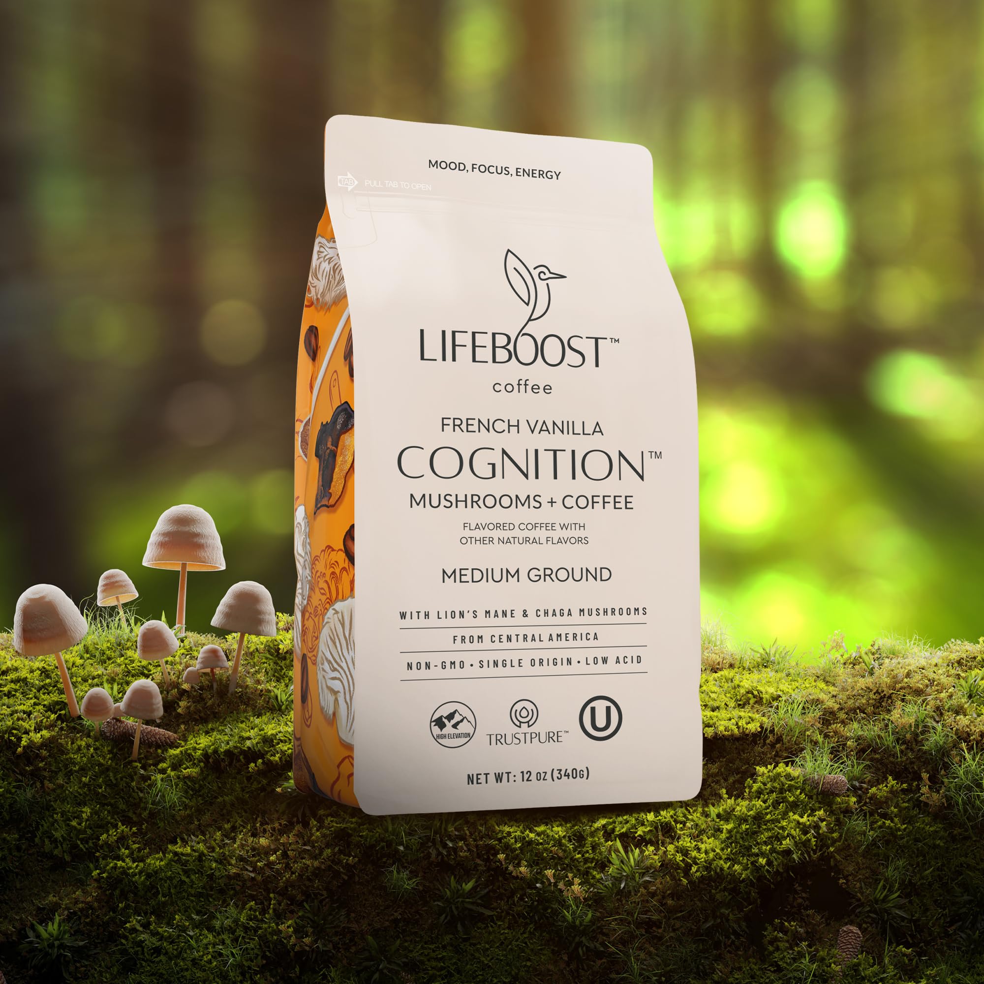 LIFEBOOST 12 oz bag next to a measuring scoop showing portion size