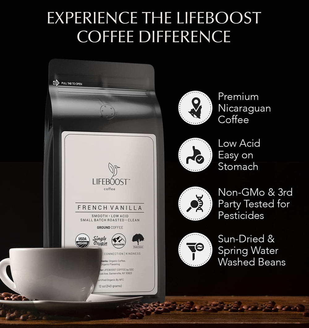 Lifeboost label with organic and third-party testing badges visible