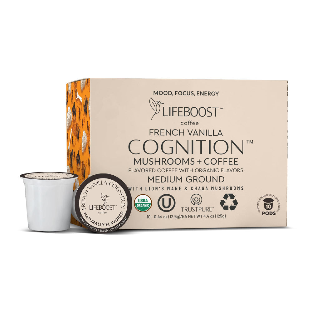 Lifeboost front packaging showing French Vanilla pods and benefits