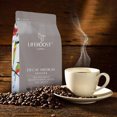 Lifeboost ground coffee texture close-up showing rich medium-roast aroma