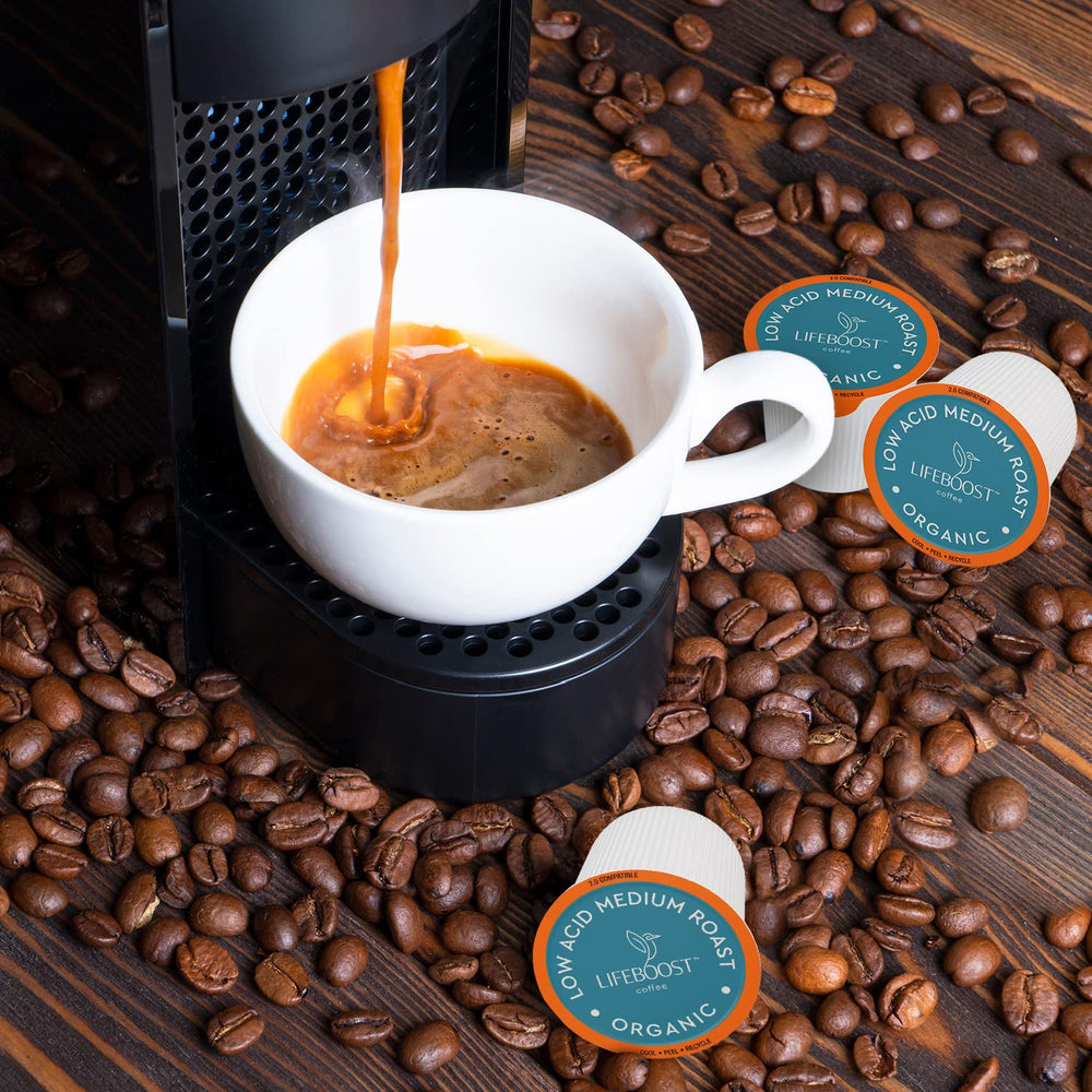 LIFEBOOST medium roast grounds on a spoon showing roast consistency and flavor clarity