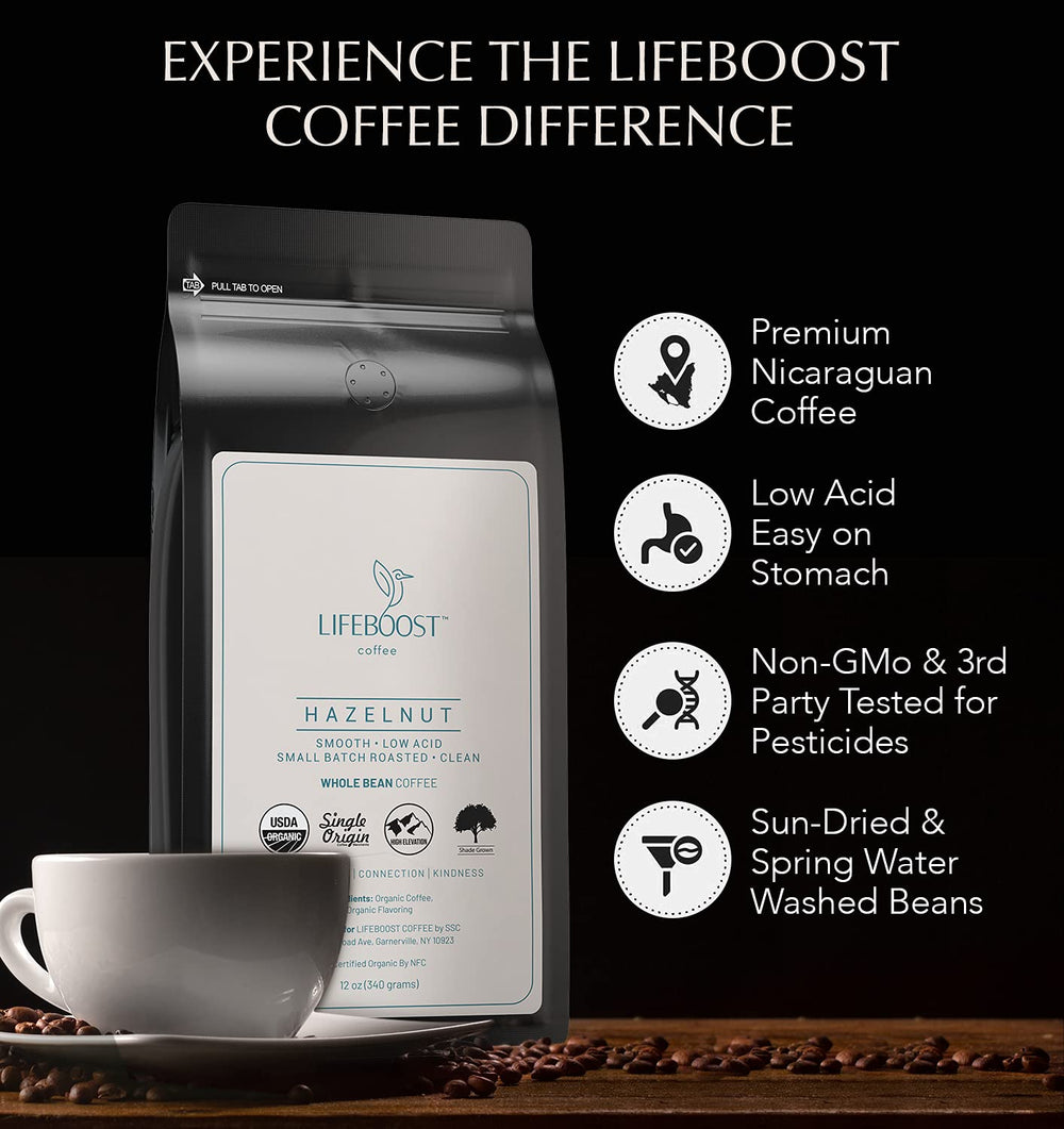 Lifeboost coffee farm scene with beans drying and ethical sourcing visible