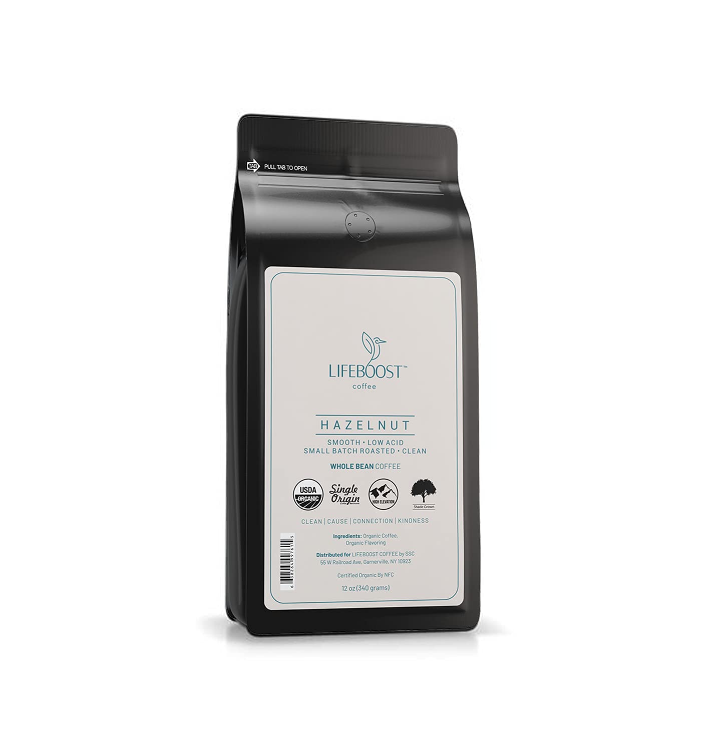 Lifeboost front packaging showing label and organic badge, clear product benefit
