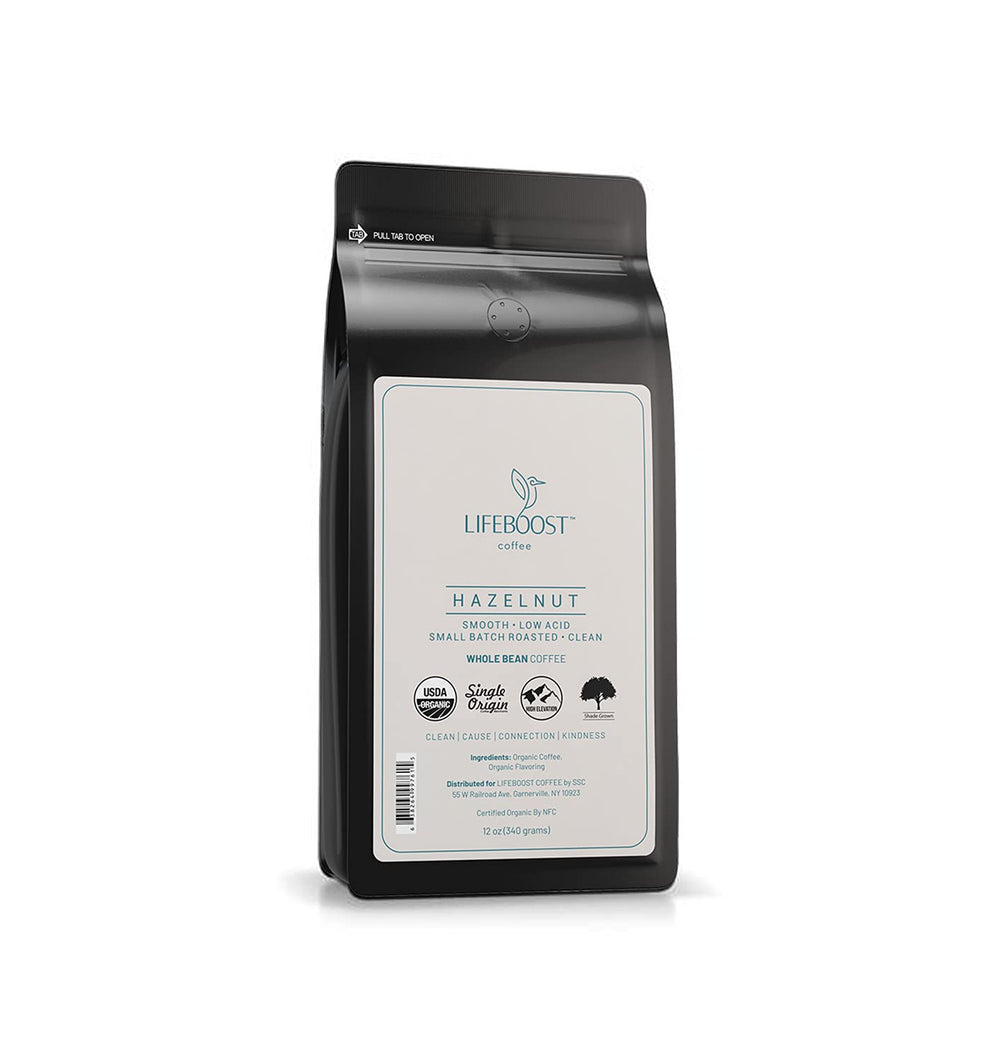 Lifeboost front packaging showing label and organic badge, clear product benefit