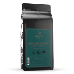 Lifeboost Highlander Grogg front packaging showing 12 oz bag and branding, appeals to buyers