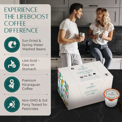 Lifeboost K-Cup top seal emphasizing freshness and easy brewing