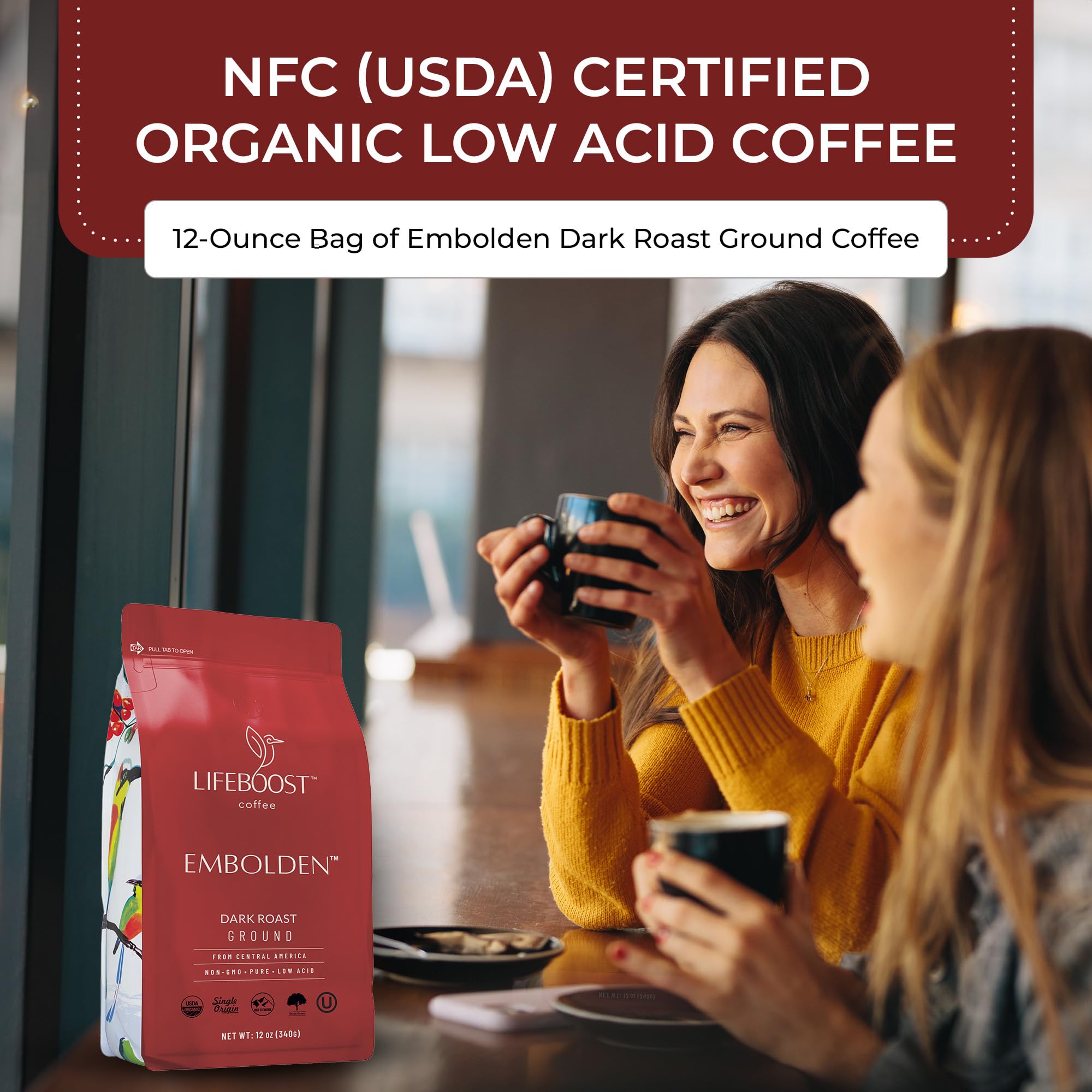Lifeboost label close-up highlighting USDA Organic and third-party tests