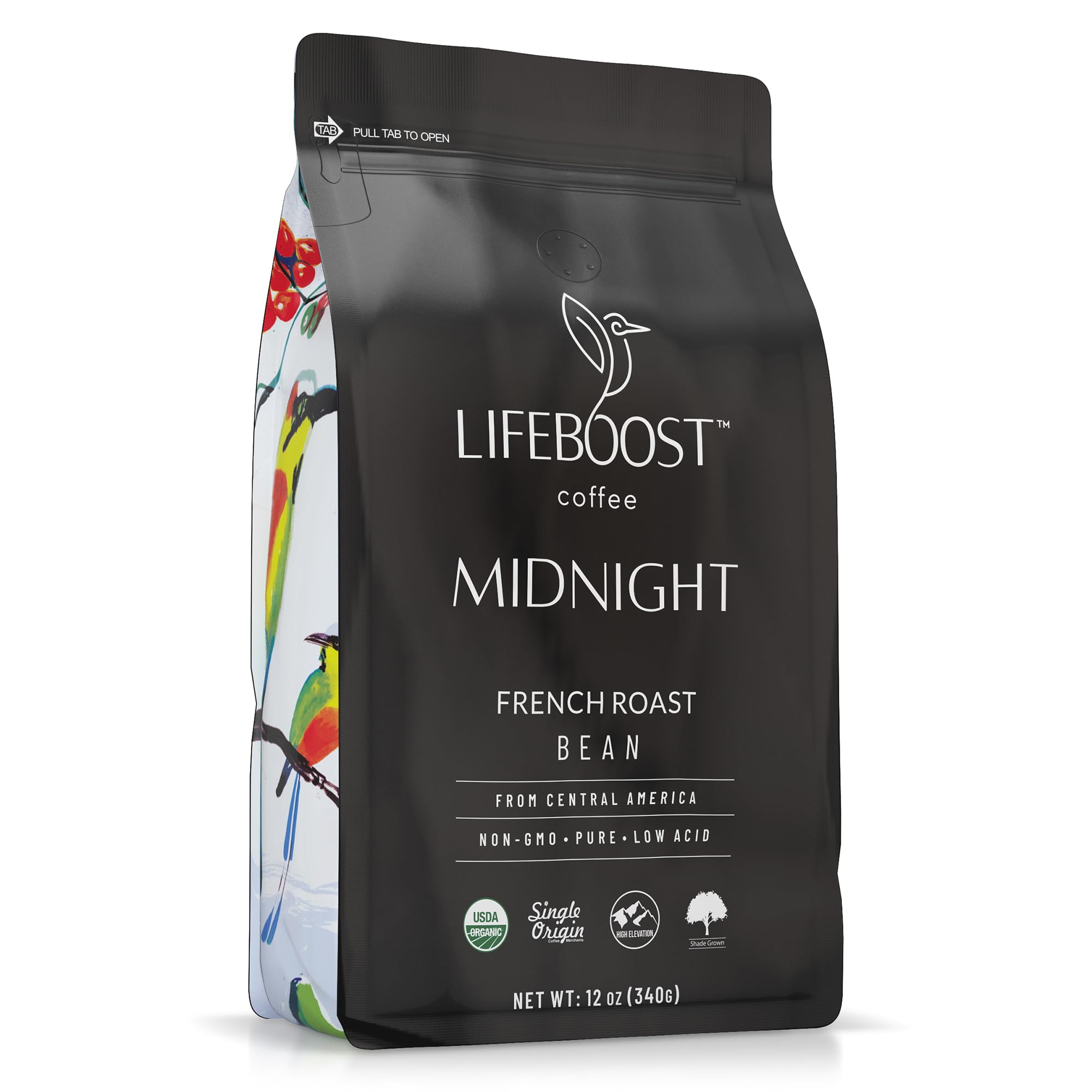 Lifeboost front packaging showing organic label and roast benefit